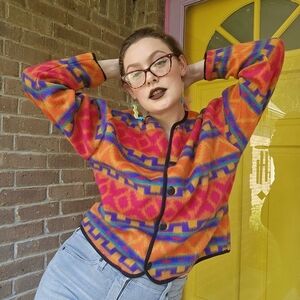 90's Vintage David Wayne Rainbow Colorful Weatern Button Up Sweater Cardigan